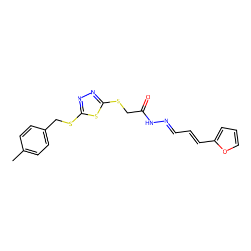 N'-[(1E,2E)-3-(furan-2-yl)prop-2-en-1-ylidene]-2-({5-[(4-methylbenzyl)sulfanyl]-1,3,4-thiadiazol-2-yl}sulfanyl)acetohydrazide structure