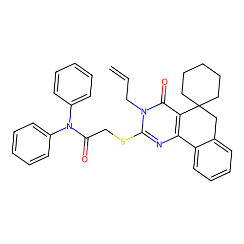 2-((3-allyl-4-oxo-4,6-dihydro-3H-spiro[benzo[h]quinazoline-5,1'-cyclohexan]-2-yl)thio)-N,N-diphenylacetamide structure