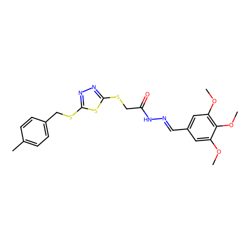 2-({5-[(4-methylbenzyl)sulfanyl]-1,3,4-thiadiazol-2-yl}sulfanyl)-N'-[(E)-(3,4,5-trimethoxyphenyl)methylidene]acetohydrazide structure