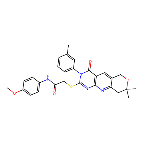 2-((8,8-dimethyl-4-oxo-3-(m-tolyl)-4,6,8,9-tetrahydro-3H-pyrano[3',4':5,6]pyrido[2,3-d]pyrimidin-2-yl)thio)-N-(4-methoxyphenyl)acetamide structure