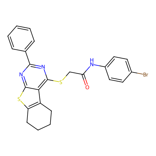 N-(4-bromophenyl)-2-((2-phenyl-5,6,7,8-tetrahydrobenzo[4,5]thieno[2,3-d]pyrimidin-4-yl)thio)acetamide structure