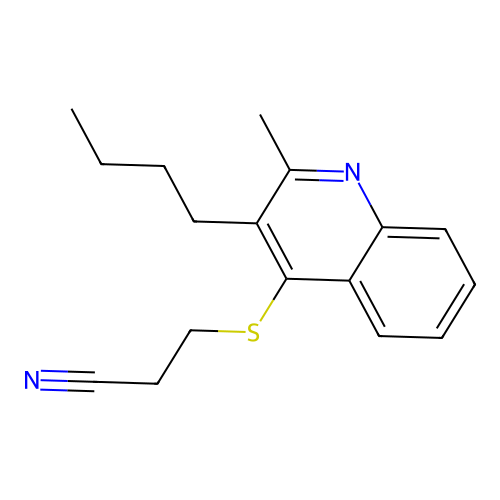 3-(3-Butyl-2-methyl-quinolin-4-ylsulfanyl)-propionitrile structure