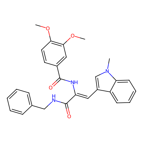 N-[1-(benzylcarbamoyl)-2-(1-methylindol-3-yl)ethenyl]-3,4-dimethoxy-benzamide structure