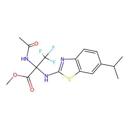 methyl 2-(acetylamino)-3,3,3-trifluoro-N-[6-(propan-2-yl)-1,3-benzothiazol-2-yl]alaninate structure