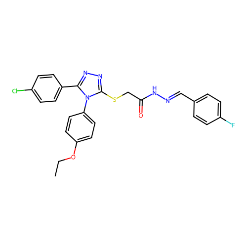 2-{[5-(4-chlorophenyl)-4-(4-ethoxyphenyl)-4H-1,2,4-triazol-3-yl]sulfanyl}-N'-[(E)-(4-fluorophenyl)methylidene]acetohydrazide structure