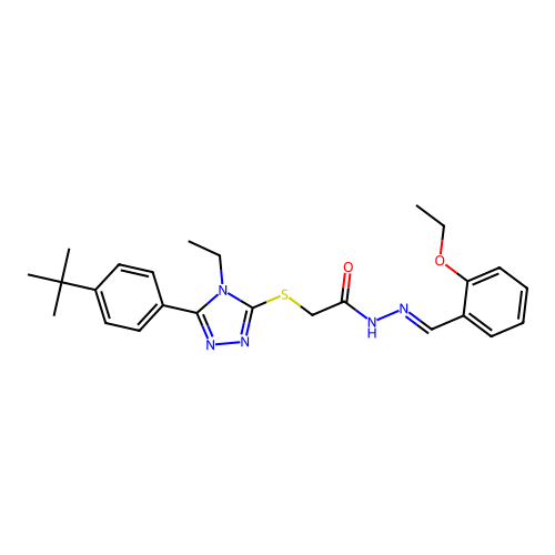 2-{[5-(4-tert-butylphenyl)-4-ethyl-4H-1,2,4-triazol-3-yl]sulfanyl}-N'-[(E)-(2-ethoxyphenyl)methylidene]acetohydrazide structure