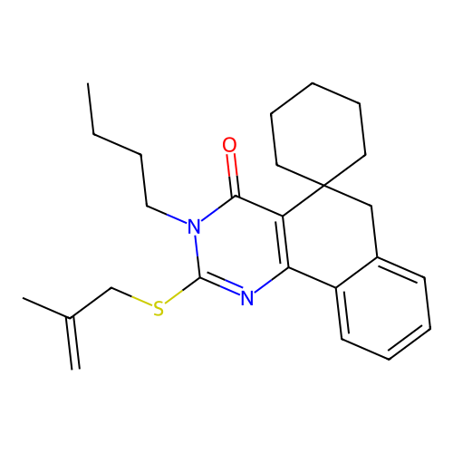 3-butyl-2-((2-methylallyl)thio)-3H-spiro[benzo[h]quinazoline-5,1'-cyclohexan]-4(6H)-one structure