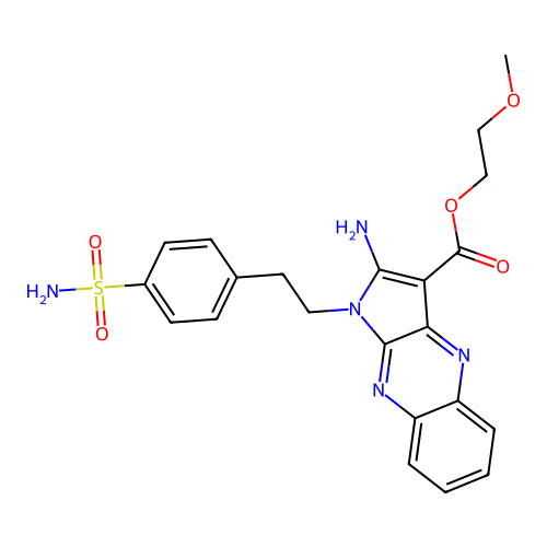 2-methoxyethyl 2-amino-1-(4-sulfamoylphenethyl)-1H-pyrrolo[2,3-b]quinoxaline-3-carboxylate structure