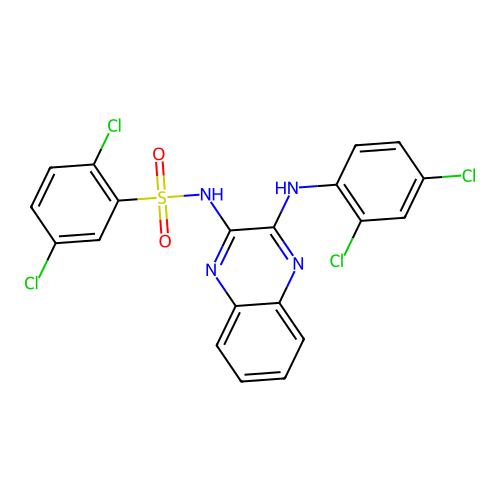 2,5-dichloro-N-(3-((2,4-dichlorophenyl)amino)quinoxalin-2-yl)benzenesulfonamide structure