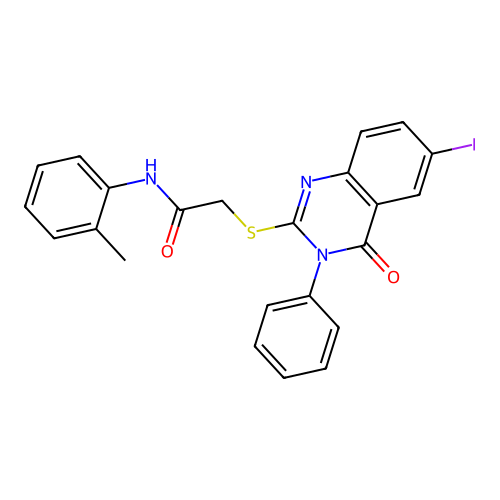 2-((6-iodo-4-oxo-3-phenyl-3,4-dihydroquinazolin-2-yl)thio)-N-(o-tolyl)acetamide structure