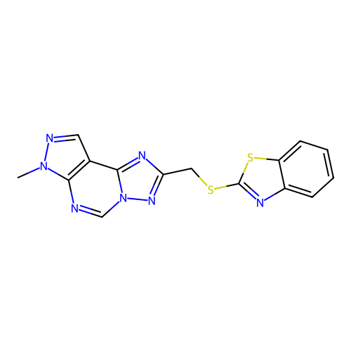 1,3-BENZOTHIAZOL-2-YL [(7-METHYL-7H-PYRAZOLO[4,3-E][1,2,4]TRIAZOLO[1,5-C]PYRIMIDIN-2-YL)METHYL] SULFIDE structure