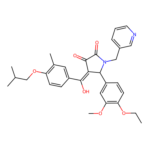 (4E)-5-(4-ethoxy-3-methoxyphenyl)-4-[hydroxy-[3-methyl-4-(2-methylpropoxy)phenyl]methylidene]-1-(pyridin-3-ylmethyl)pyrrolidine-2,3-dione structure