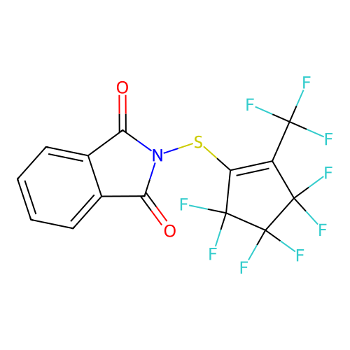 2-[3,3,4,4,5,5-hexafluoro-2-(trifluoromethyl)cyclopenten-1-yl]sulfanylisoindole-1,3-dione structure