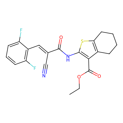 (E)-ethyl 2-(2-cyano-3-(2,6-difluorophenyl)acrylamido)-4,5,6,7-tetrahydrobenzo[b]thiophene-3-carboxylate structure