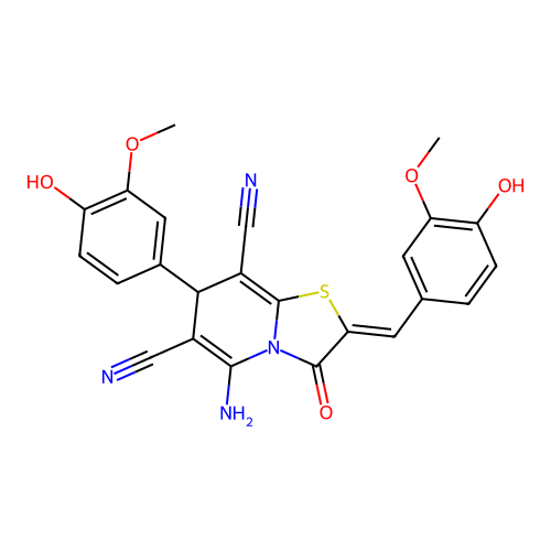 (2Z)-5-amino-2-(4-hydroxy-3-methoxybenzylidene)-7-(4-hydroxy-3-methoxyphenyl)-3-oxo-2,3-dihydro-7H-[1,3]thiazolo[3,2-a]pyridine-6,8-dicarbonitrile structure