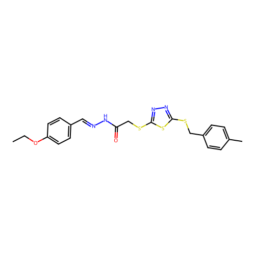 N'-[(E)-(4-ethoxyphenyl)methylidene]-2-({5-[(4-methylbenzyl)sulfanyl]-1,3,4-thiadiazol-2-yl}sulfanyl)acetohydrazide structure