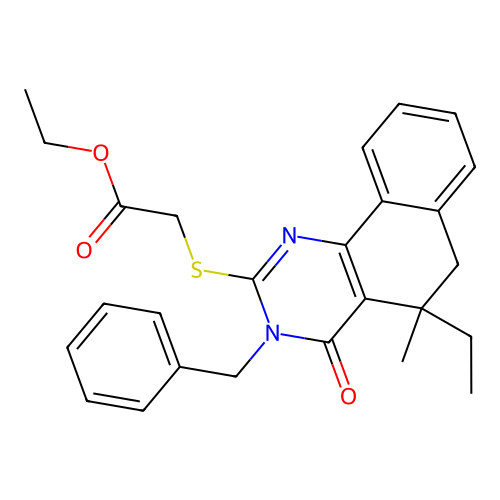 ethyl 2-[(3-benzyl-5-ethyl-5-methyl-4-oxo-6H-benzo[h]quinazolin-2-yl)sulfanyl]acetate structure