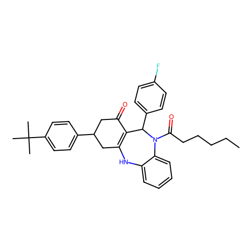 1-[3-(4-tert-butylphenyl)-11-(4-fluorophenyl)-1-hydroxy-2,3,4,11-tetrahydro-10H-dibenzo[b,e][1,4]diazepin-10-yl]hexan-1-one structure