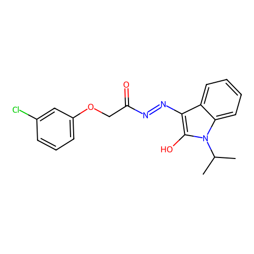 (E)-2-(3-chlorophenoxy)-N'-(1-isopropyl-2-oxoindolin-3-ylidene)acetohydrazide structure