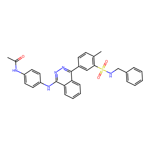 N-[4-({4-[3-(benzylsulfamoyl)-4-methylphenyl]phthalazin-1-yl}amino)phenyl]acetamide structure