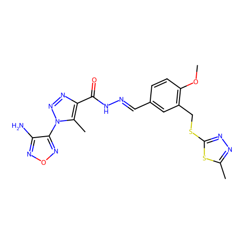 (E)-1-(4-amino-1,2,5-oxadiazol-3-yl)-N'-(4-methoxy-3-(((5-methyl-1,3,4-thiadiazol-2-yl)thio)methyl)benzylidene)-5-methyl-1H-1,2,3-triazole-4-carbohydrazide structure