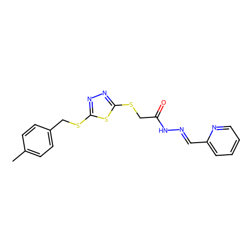 2-({5-[(4-methylbenzyl)sulfanyl]-1,3,4-thiadiazol-2-yl}sulfanyl)-N'-[(E)-pyridin-2-ylmethylidene]acetohydrazide structure