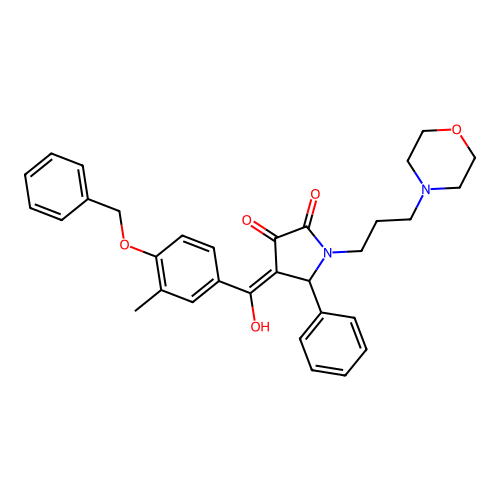(4E)-4-[hydroxy-(3-methyl-4-phenylmethoxyphenyl)methylidene]-1-(3-morpholin-4-ylpropyl)-5-phenylpyrrolidine-2,3-dione structure