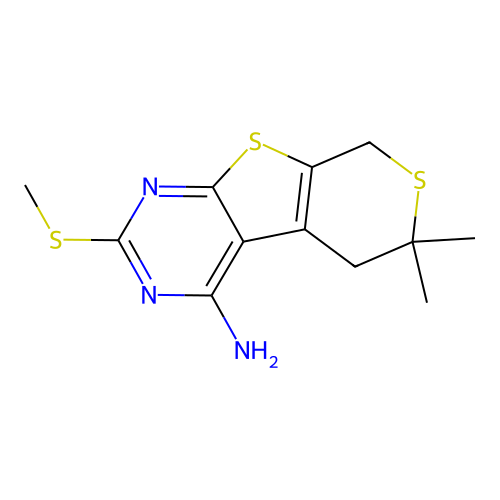 6,6-dimethyl-2-(methylsulfanyl)-5,8-dihydro-6H-thiopyrano[4',3':4,5]thieno[2,3-d]pyrimidin-4-amine structure