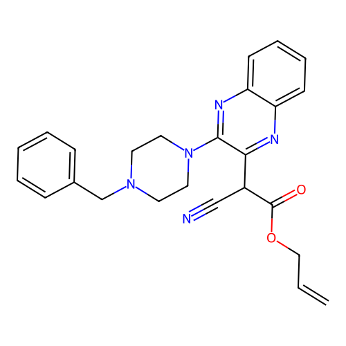 Prop-2-enyl 2-[3-(4-benzylpiperazin-1-yl)quinoxalin-2-yl]-2-cyanoacetate structure