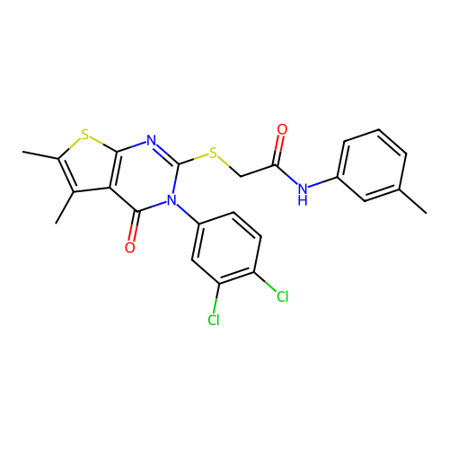 2-((3-(3,4-dichlorophenyl)-5,6-dimethyl-4-oxo-3,4-dihydrothieno[2,3-d]pyrimidin-2-yl)thio)-N-(m-tolyl)acetamide structure
