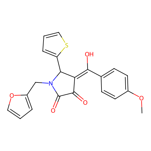 (4E)-1-(furan-2-ylmethyl)-4-[hydroxy(4-methoxyphenyl)methylidene]-5-(thiophen-2-yl)pyrrolidine-2,3-dione structure