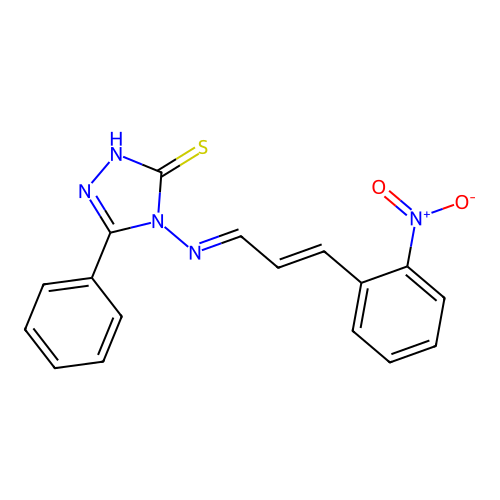 4-[(E)-3-(2-Nitro-phenyl)-prop-2-en-(E)-ylideneamino]-5-phenyl-4H-[1,2,4]triazole-3-thiol structure