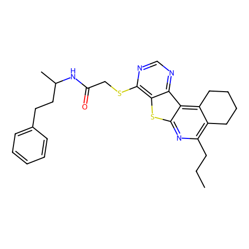 N-(4-phenylbutan-2-yl)-2-((5-propyl-1,2,3,4-tetrahydropyrimido[4',5':4,5]thieno[2,3-c]isoquinolin-8-yl)thio)acetamide structure