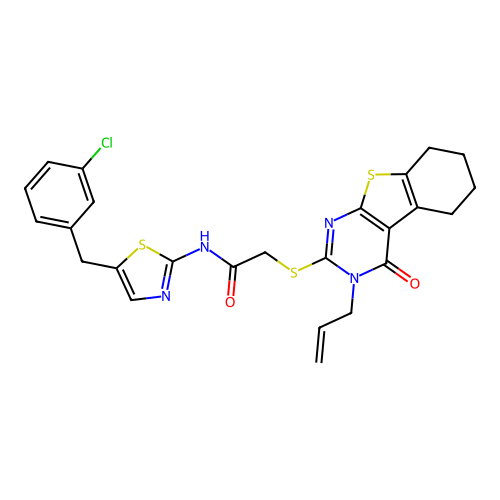 2-((3-allyl-4-oxo-3,4,5,6,7,8-hexahydrobenzo[4,5]thieno[2,3-d]pyrimidin-2-yl)thio)-N-(5-(3-chlorobenzyl)thiazol-2-yl)acetamide structure
