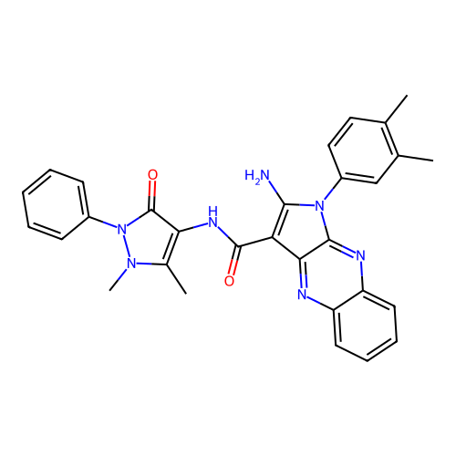 2-amino-N-(1,5-dimethyl-3-oxo-2-phenyl-2,3-dihydro-1H-pyrazol-4-yl)-1-(3,4-dimethylphenyl)-1H-pyrrolo[2,3-b]quinoxaline-3-carboxamide structure