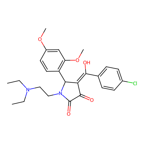 (4E)-4-[(4-chlorophenyl)-hydroxymethylidene]-1-(2-diethylaminoethyl)-5-(2,4-dimethoxyphenyl)pyrrolidine-2,3-dione structure
