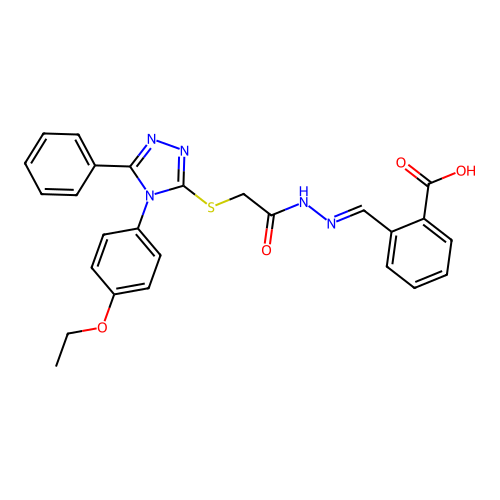 2-{(E)-[2-({[4-(4-ethoxyphenyl)-5-phenyl-4H-1,2,4-triazol-3-yl]sulfanyl}acetyl)hydrazinylidene]methyl}benzoic acid structure