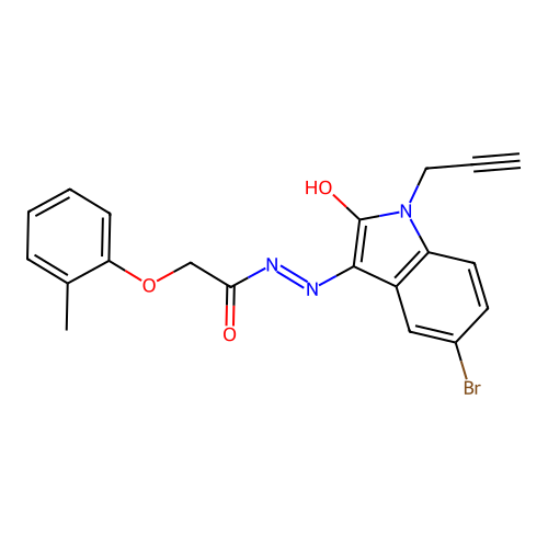 (Z)-N'-(5-bromo-2-oxo-1-(prop-2-yn-1-yl)indolin-3-ylidene)-2-(o-tolyloxy)acetohydrazide structure
