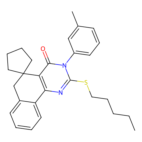 2-(pentylthio)-3-(m-tolyl)-3H-spiro[benzo[h]quinazoline-5,1'-cyclopentan]-4(6H)-one structure