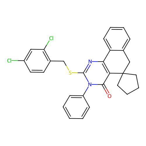 2-((2,4-dichlorobenzyl)thio)-3-phenyl-3H-spiro[benzo[h]quinazoline-5,1'-cyclopentan]-4(6H)-one structure