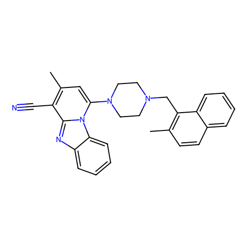 3-methyl-1-{4-[(2-methylnaphthalen-1-yl)methyl]piperazin-1-yl}pyrido[1,2-a]benzimidazole-4-carbonitrile structure