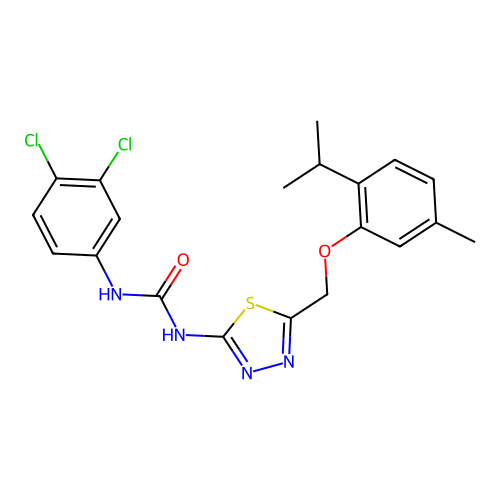 1-(3,4-dichlorophenyl)-3-(5-((2-isopropyl-5-methylphenoxy)methyl)-1,3,4-thiadiazol-2-yl)urea structure