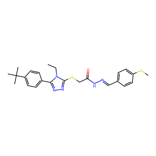 2-{[5-(4-tert-butylphenyl)-4-ethyl-4H-1,2,4-triazol-3-yl]sulfanyl}-N'-{(E)-[4-(methylsulfanyl)phenyl]methylidene}acetohydrazide structure