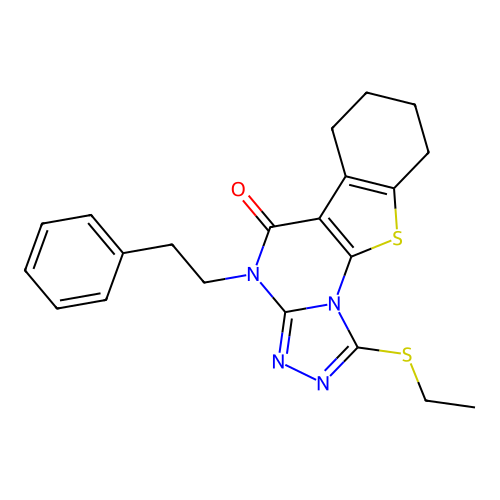 1-(ethylsulfanyl)-4-(2-phenylethyl)-6,7,8,9-tetrahydro[1]benzothieno[3,2-e][1,2,4]triazolo[4,3-a]pyrimidin-5(4H)-one structure