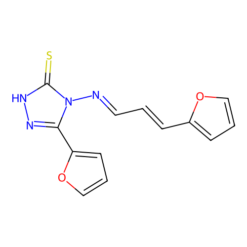 3-(furan-2-yl)-4-[(E)-[(E)-3-(furan-2-yl)prop-2-enylidene]amino]-1H-1,2,4-triazole-5-thione structure
