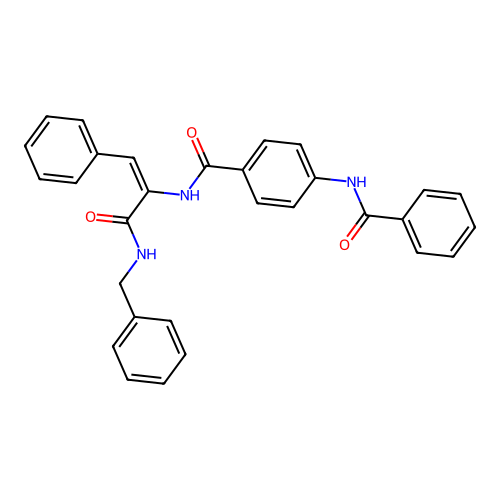 4-benzamido-N-[1-(benzylcarbamoyl)-2-phenyl-ethenyl]benzamide structure