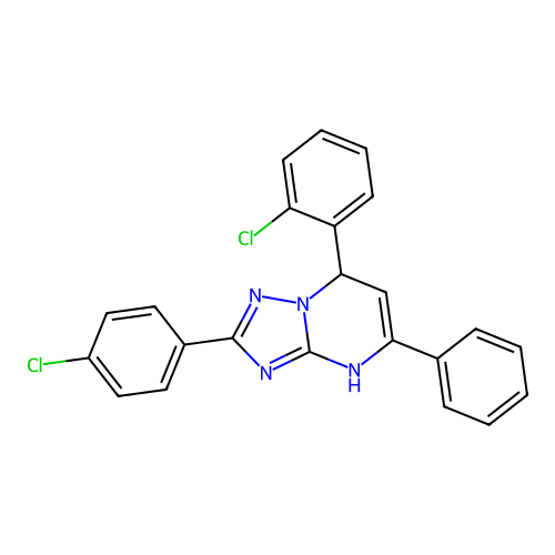 2-(2-chlorophenyl)-8-(4-chlorophenyl)-4-phenyl-1,5,7,9-tetrazabicyclo[4.3.0]nona-3,5,7-triene structure