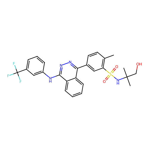 N-(1-hydroxy-2-methylpropan-2-yl)-2-methyl-5-(4-{[3-(trifluoromethyl)phenyl]amino}phthalazin-1-yl)benzenesulfonamide structure