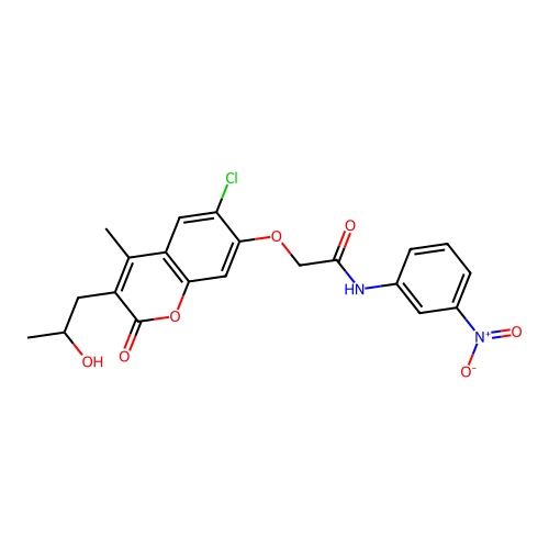 2-[6-chloro-3-(2-hydroxypropyl)-4-methyl-2-oxochromen-7-yl]oxy-N-(3-nitrophenyl)acetamide structure