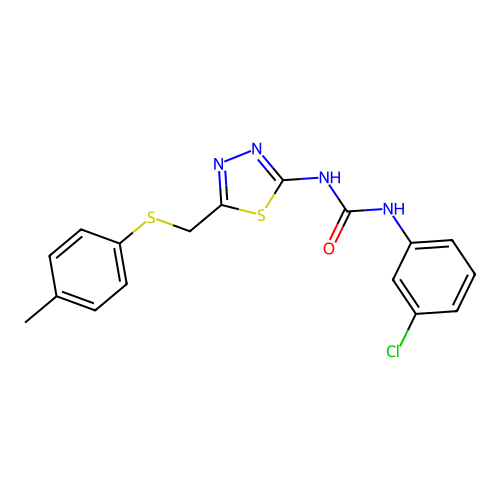 1-(3-chlorophenyl)-3-(5-((p-tolylthio)methyl)-1,3,4-thiadiazol-2-yl)urea structure